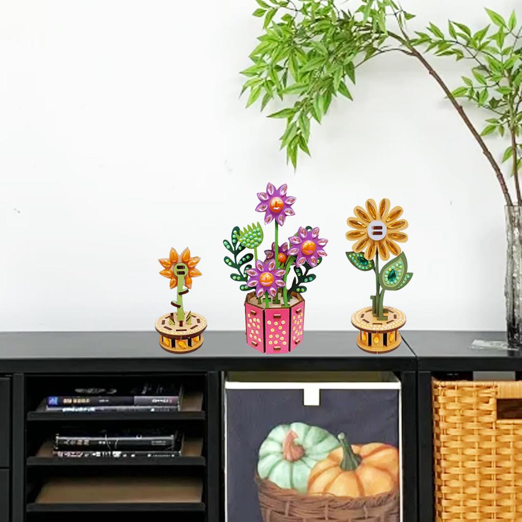 3D Puzzle DIY Wooden Flower Wooden Flowers for Crafts 3D DIY Wood Crafts Flower for Adults & Youngster