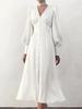 European and American Women's Clothing, Satin Dress, Lantern Sleeves, Waist and Thin European and American Temperament Slim Dress