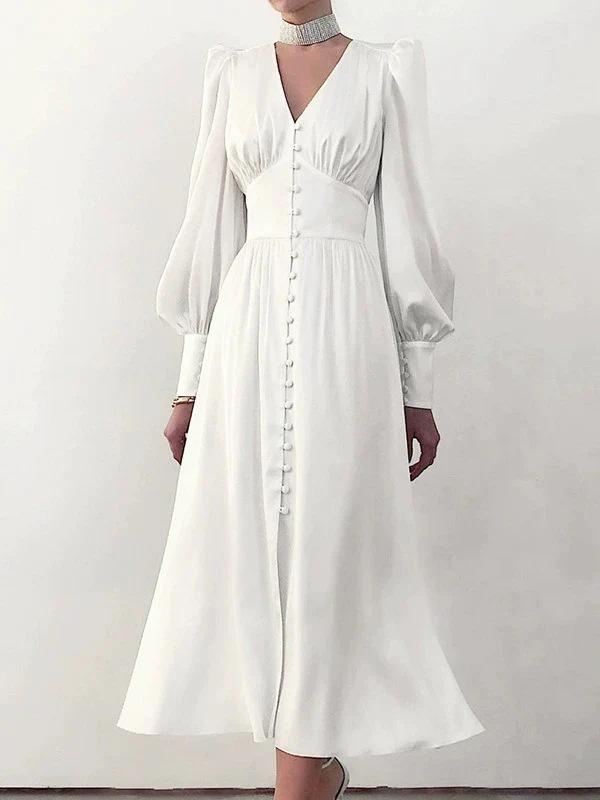 European and American Women's Clothing, Satin Dress, Lantern Sleeves, Waist and Thin European and American Temperament Slim Dress