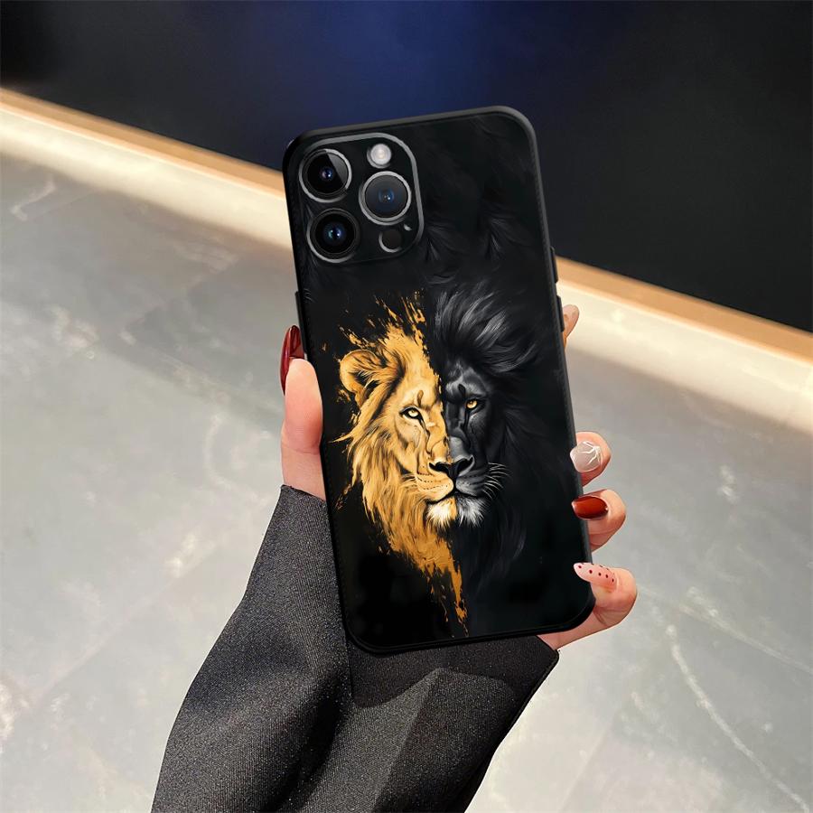 

Animal Lion Pattern Case for iPhone 15 16 14 Plus XR 17Air 7 8 13 12 11 17 Pro Max XS Max Black Soft Phone Cover iPhone 11 Pro