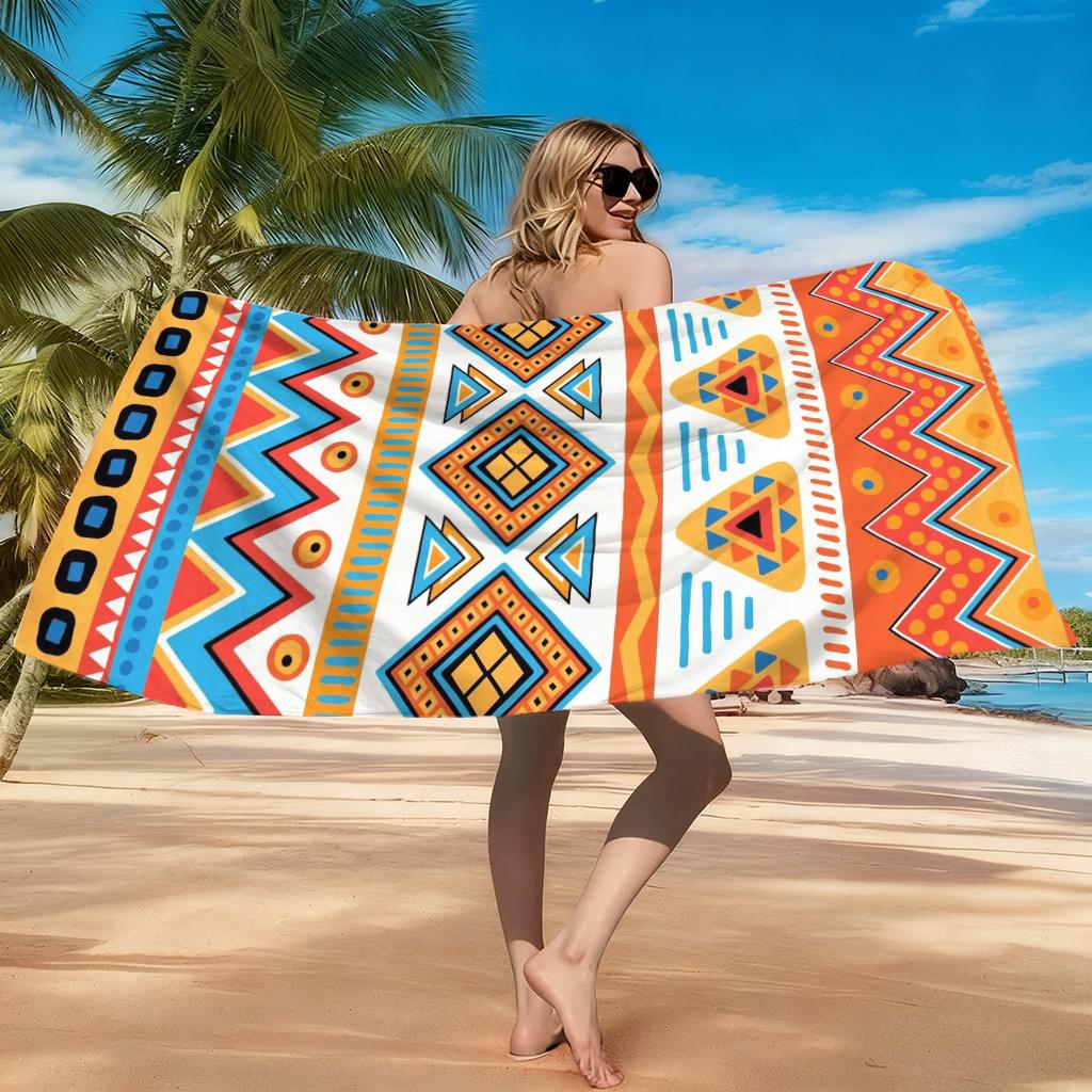 Bohemian Geometric Beach Towel, Microfiber Quick Dry Bath Towel, Tribal Aztec Print Towel for Summer