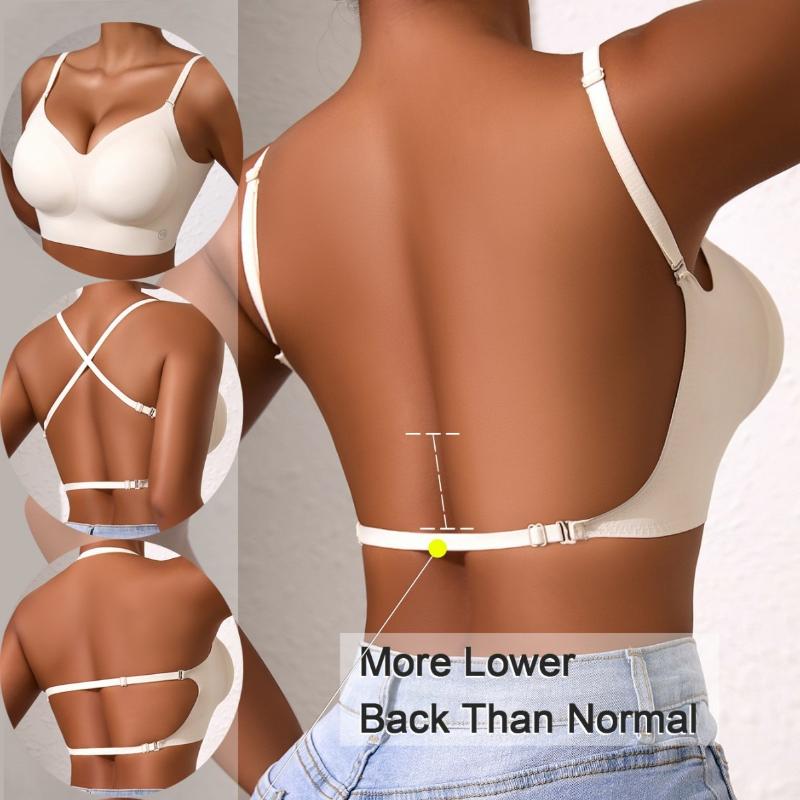 Women's 3 Ways Convertible Wireless Bra, Seamless Low Back Push Up Bralette with Adjustable Straps, Removable Pads for Backless Dresses