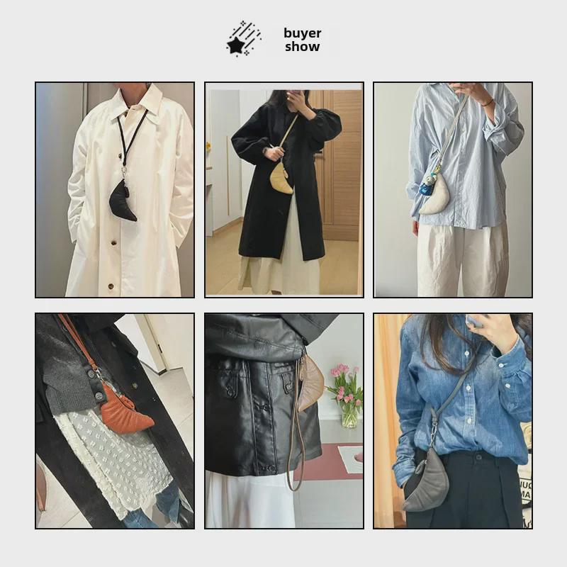 LE Genuine Leather Mini Croissant Headphone & Messenger Bag - Women's Sheep Leather Dumpling & Key Holder.