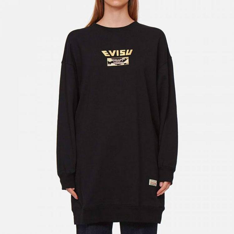 Evisu Aw21 Logo Floral Pattern M Mid-Length Sweatshirt Women sweatshirt Black 2EAHTW1TU366OSCT