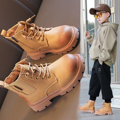 Boys Boots Autumn and Winter New Girls Soft-soled Boots Middle and Older Children's Students Short Boots Baby Velvet Warm Leather Boots