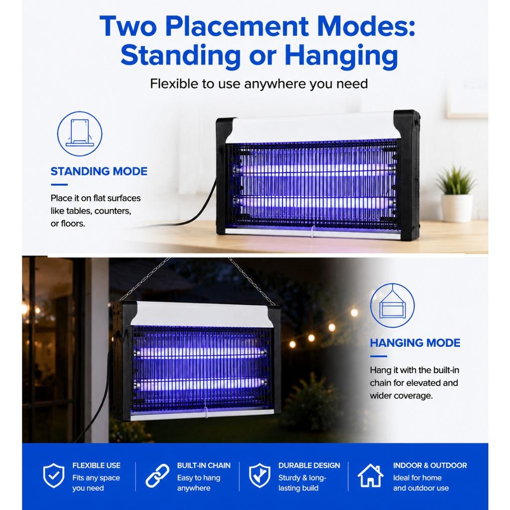 Lampada Elettrica Uccidi Zanzare con Luce UV Insetticida Trappola per Mosche e Falene per Casa, Patio e Garage 20W 30W 40W Repellente per Mosche