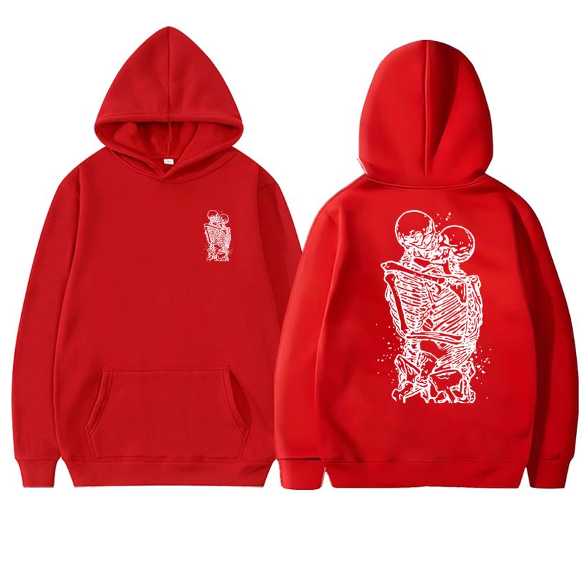 2025 Autumn New in Winter Skeleton Kissing Love Never Dies printed streetwear Men women Gothic Hoodies Unisex Fleece Sweatshirt