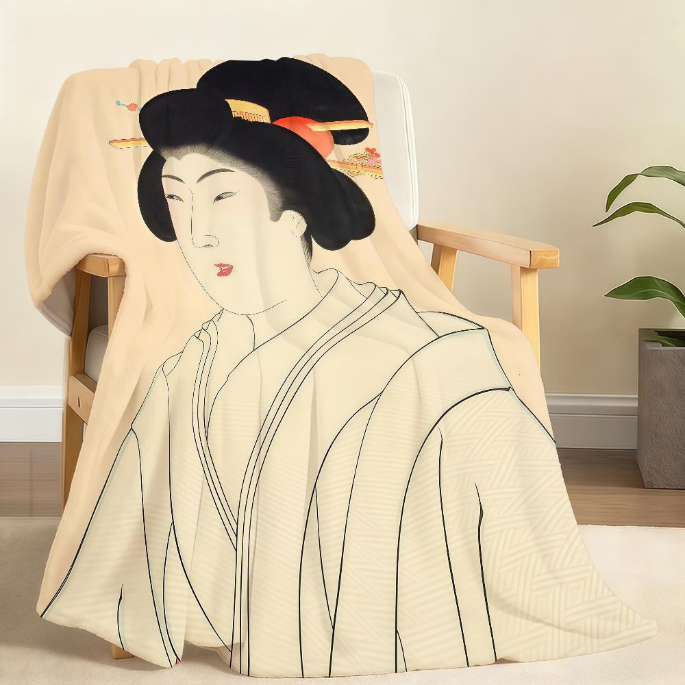 Japanese Geisha Female Blanket For Soft Throw Blanket for Picnic Bed Sofa Home Bedroom Cozy Warm Comfortable