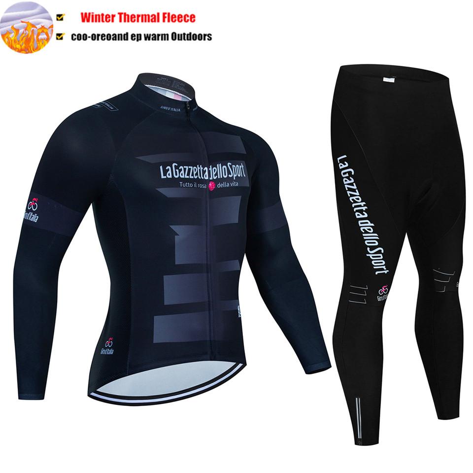2027 Tour De Italia Giro Invernale Termico Pile Manica Lunga Maglia Ciclismo Set Salopette Ciclismo Abbigliamento Bicicletta MTB Bici