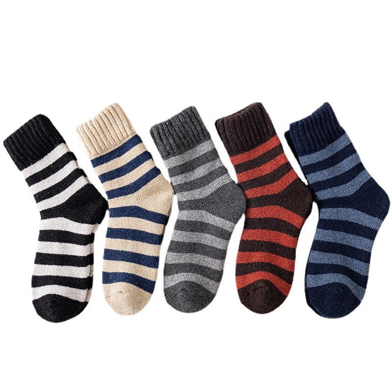 5 Pairs of Men's Autumn and Winter Plus Velvet and Thick Wool Ring Warm Rabbit Wool Tube Socks