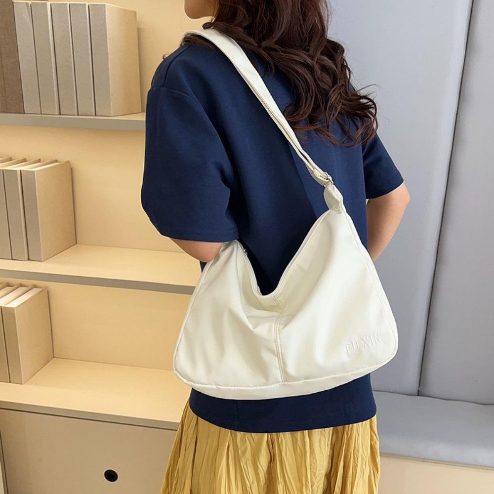 Solid Color Shoulder Bag Lightweight Hobo Bag Simple Canvas Crossbody Bag  Work