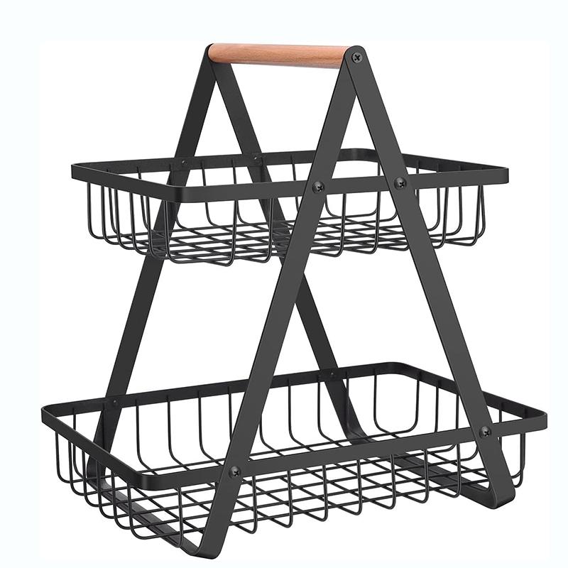 3/2 Tier Bathroom Shelf Portable Fruit Basket Organiser Metal Rectangular Storage Basket Bread & Snacks Desktop Organiser