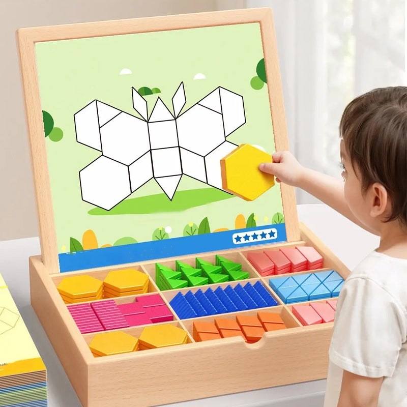 Creative Magnetic Geometric Puzzle Blocks Set Wooden Puzzles Kindergarten Classic Educational Montessori Tangram Toys for Kids
