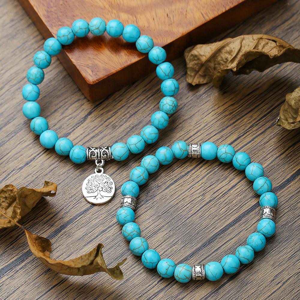 Set Braccialetto con Perline e Ciondolo Albero della Vita con Turchese per Souvenir di Viaggio