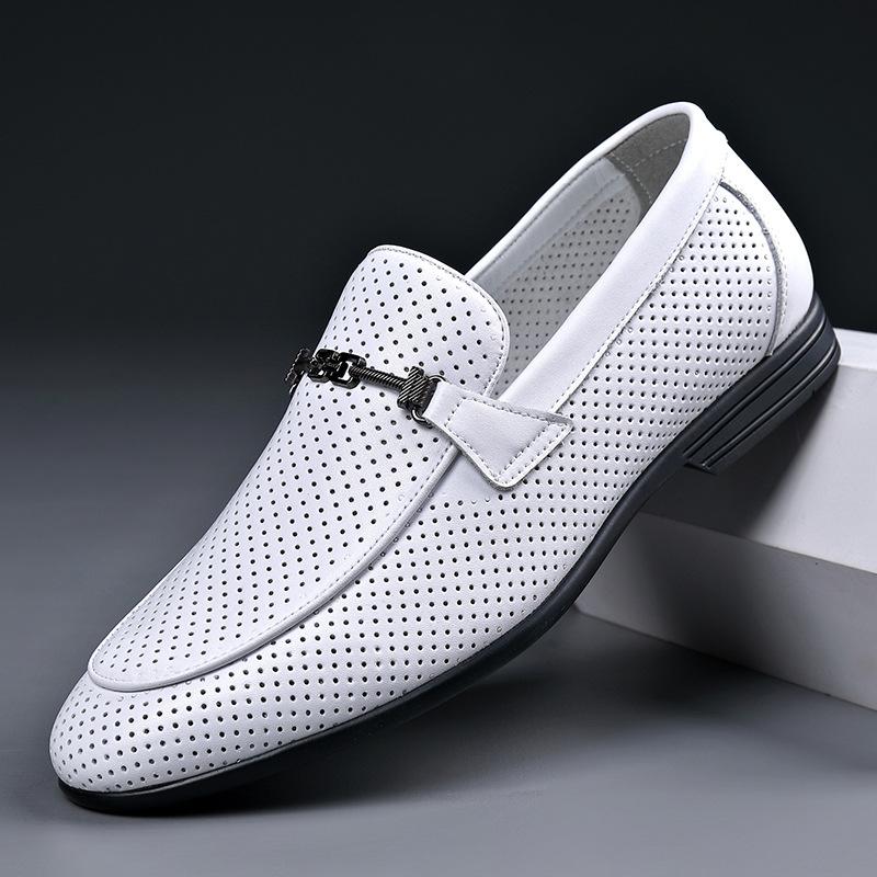 Leather men's shoes mesh breathable leather shoes men's classic casual small leather shoes one pedal lazy shoes men
