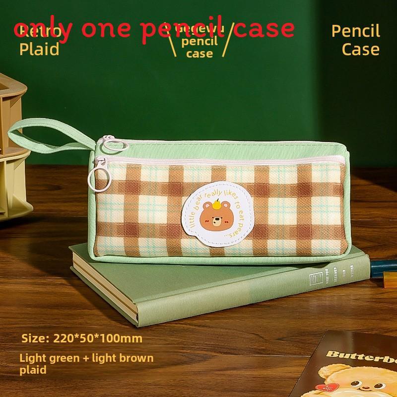 Vintage Plaid Animal Pattern Pencil Case With Large Capacity For Students And Office Use