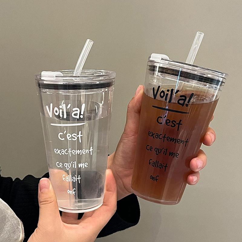 Chic Bow Printed 16.9oz Plastic Water Bottle With Straw And Lid Coffee Cup Travel Mug For Hot And Cold Drinks Outdoor Tableware