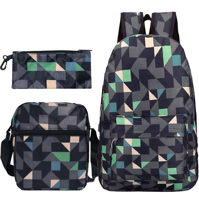 Multi-color blank backpack three-piece set Student Oxford cloth backpack + shoulder bag + pencil case three-piece set