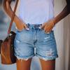 Women's High Waist Distressed Rolled Cuff Casual Denim Shorts Summer Ripped Jean Shorts