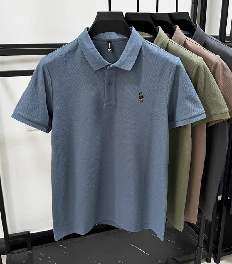 Nuova Maglietta Polo Estiva 100% Cotone Marca di Alta Gamma da Uomo Manica Corta Design Trendy con Ricamo di Orso T-shirt da Golf Business