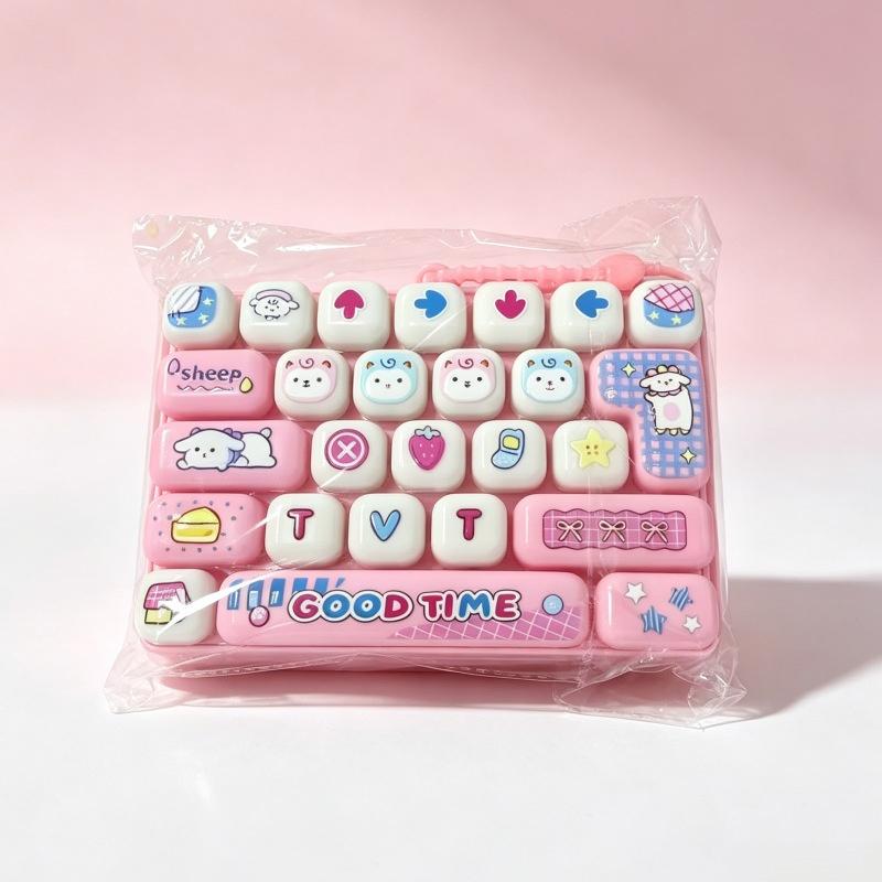 Stress Relief Keyboard Fidget Toy 26 Key Simulated Bell Pendant Cute Animal Decor for Daily Anxiety Release