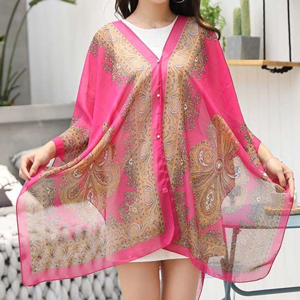 With Buckle Sunscreen Thin Large Scarf Breathable Seaside Vacation Cloak  for Mom