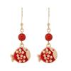 Niche Design Red Flower Earrings Retro Ethnic Style Temperament Versatile Jade Earrings Chinese Style Earrings Women