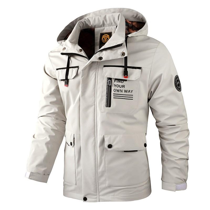 Mens Hooded Casual Jacket Lightweight Windproof Water Resistant Outerwear Solid Color Urban Style