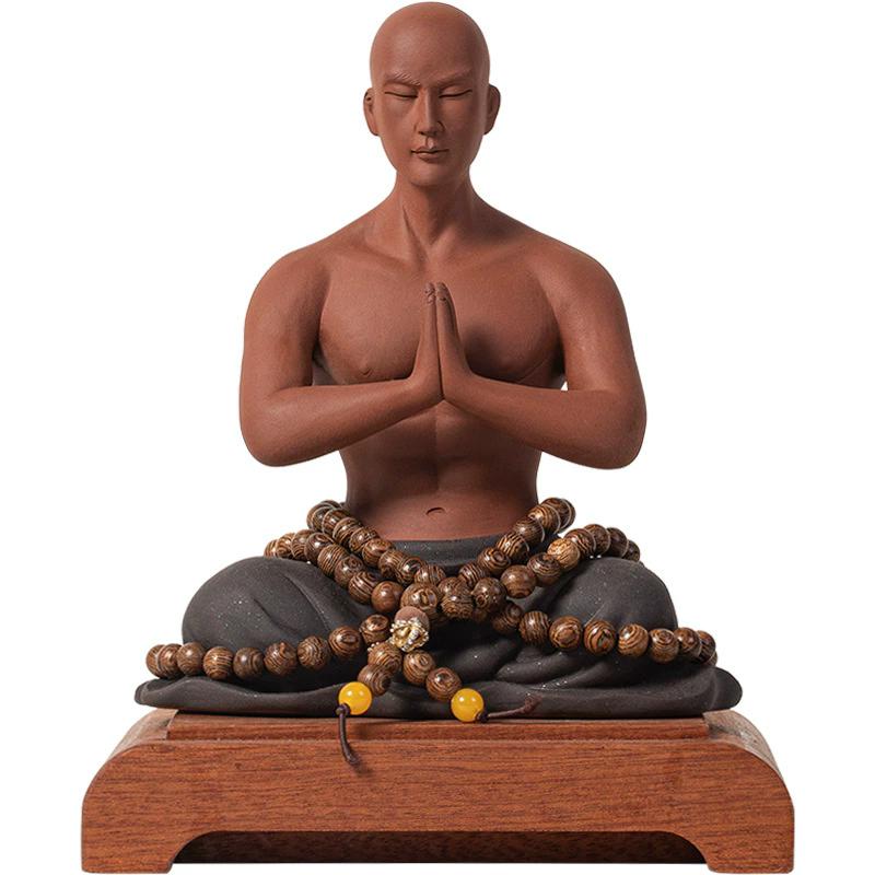 Zen Little Monk Figurine, Buddhist Style Meditation Boy Statue for Home Desk Decor, Tea Room, Fish Tank Ornament & Garden Landsc