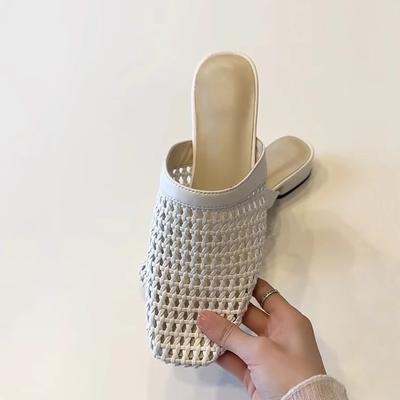 Soft Leather Version~ Simple Hand-woven Hollowed-out One-pedal Bag Head Shoes, Women's Low Heels, Comfortable and Cool Slippers