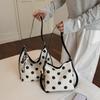 Korean Style Polka Dot Tote Bag Women Large Capacity Linen Look Shoulder Commuter Bucket Crossbody