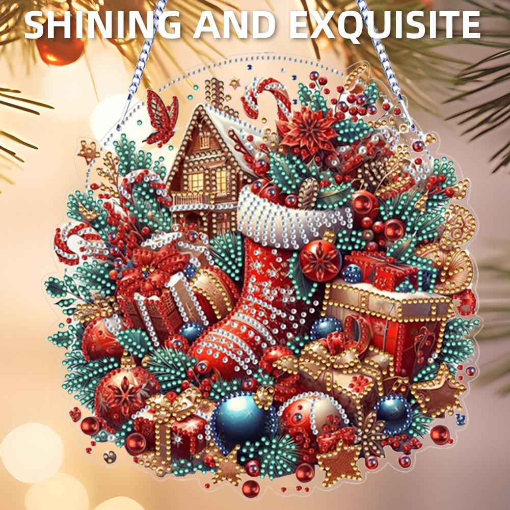 Xmas Theme 2D Flat DIY Special Shape Rhinestone Diamond Art Window Pendants Diamond Art Pendant Wall Decor for Home & Windows