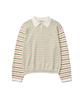 Tudument Stripe Long Sleeve Polo Knit_Ivory