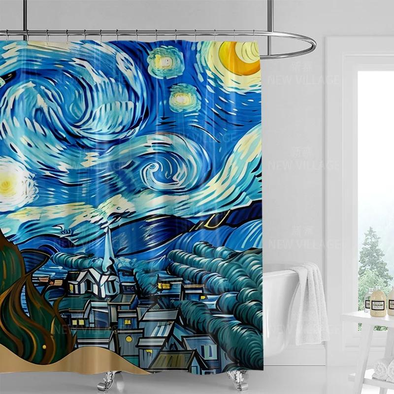 Modern Art Graffiti Shower Curtain Suit Waterproof Curtain 12 Hook Nordic Style Bathroom Bathtub Dual-Use Shower Curtain