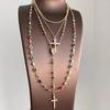 Bohemian Retro Rhinestone Multi-layer Cross Necklace, Women's Fashion Clavicle Chain