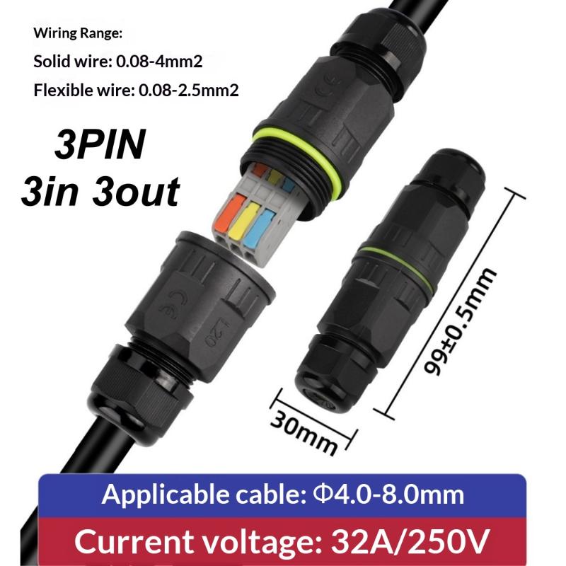 1 Set Quick Connection 2/3 In 2/3 Out 2/3Pin Electrical Terminal Adapter Wire Connector Ip68 Waterproof Cable Connector