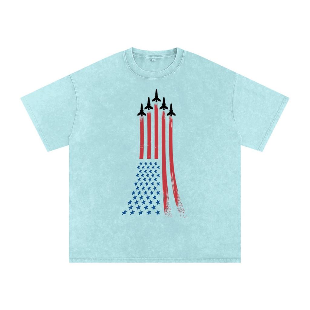 USA Flag & Jets | Snow Washed Oversized Cotton T-Shirt and kids shirt