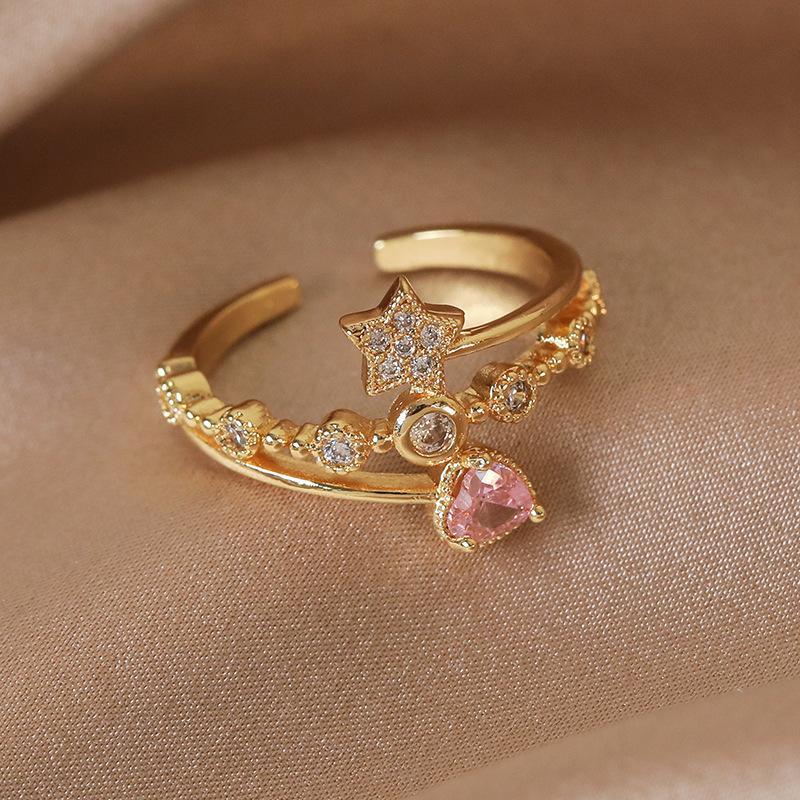 Light luxury niche European and American zircon love ring, female ins design open index finger ring