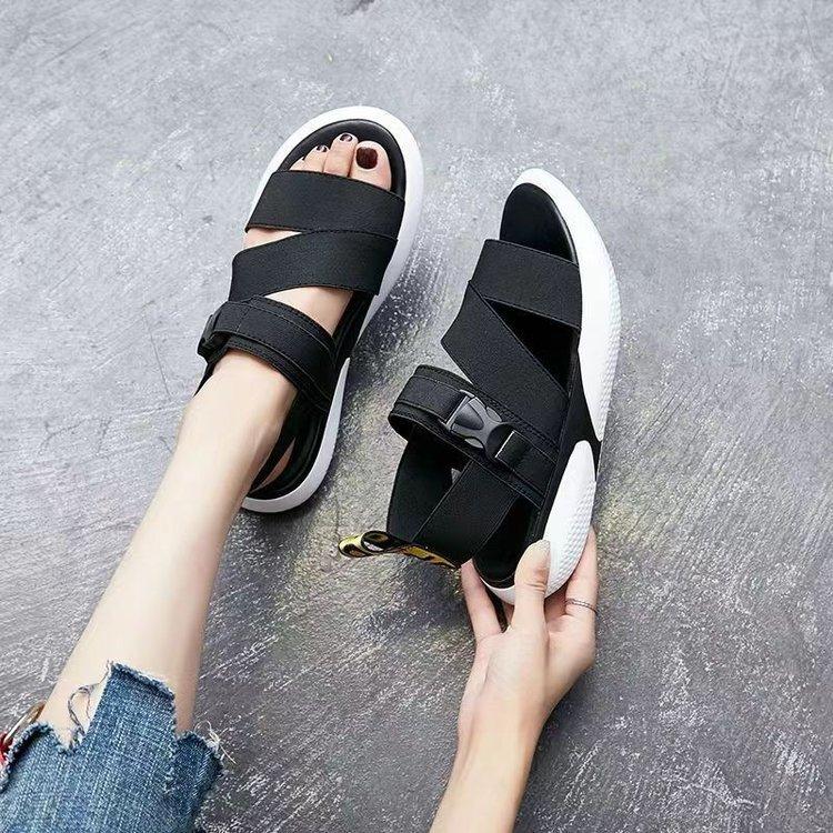 

Sports sandals female student Korean version 2025 new summer versatile flat bottom pregnant women platform Internet celebrity beach sandals women 35 чёрный