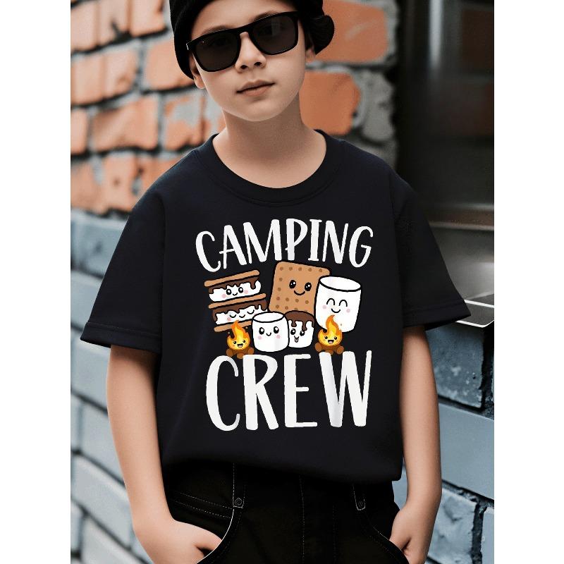 Boys Crewneck Short Sleeve Tee, Camping Crew S'Mores Campfire Lion Tiger Dinosaur Graphic Casual Tops