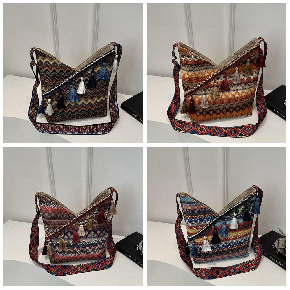 Vintage Ethnic Style Crossbody Bags Large Capacity Fringe Shoulder Bag Bohemian Tote Bag  Travel