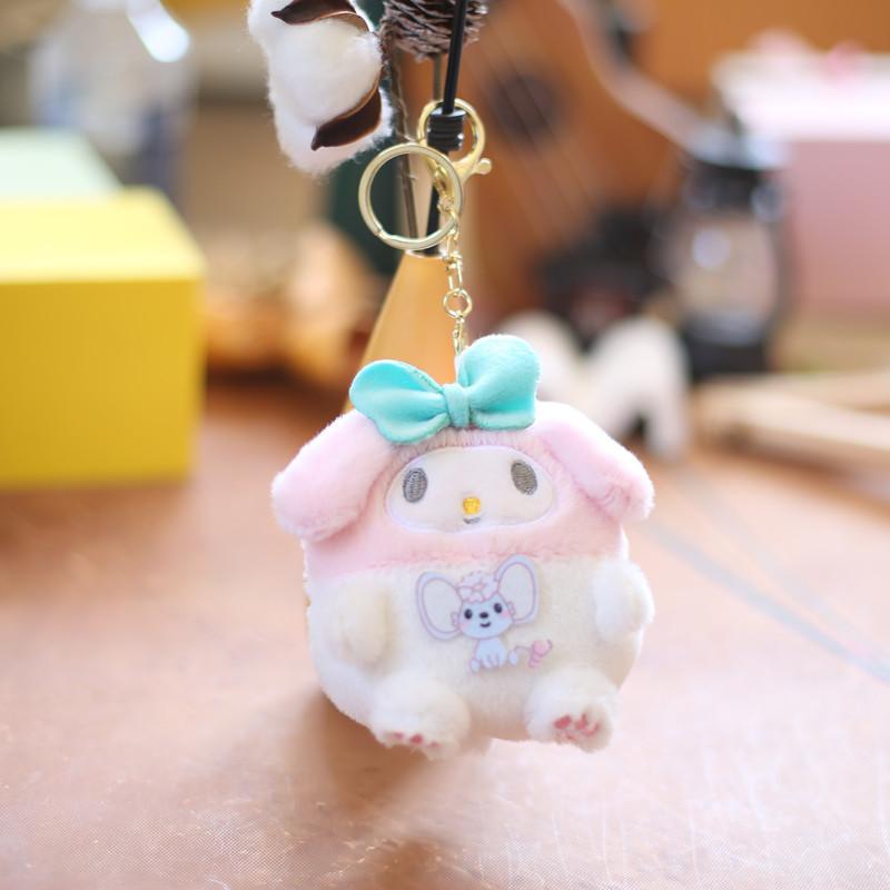 Soft And Fluffy Sanrio Plush Toy Keychain Coin Purse Featuring Cinnamoroll Kuromi