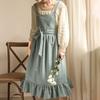 1pcs French Style Cotton Linen Apron Rustic Vintage Kitchen Baking Lace Trim Adjustable Ties Pockets Bohemian Design