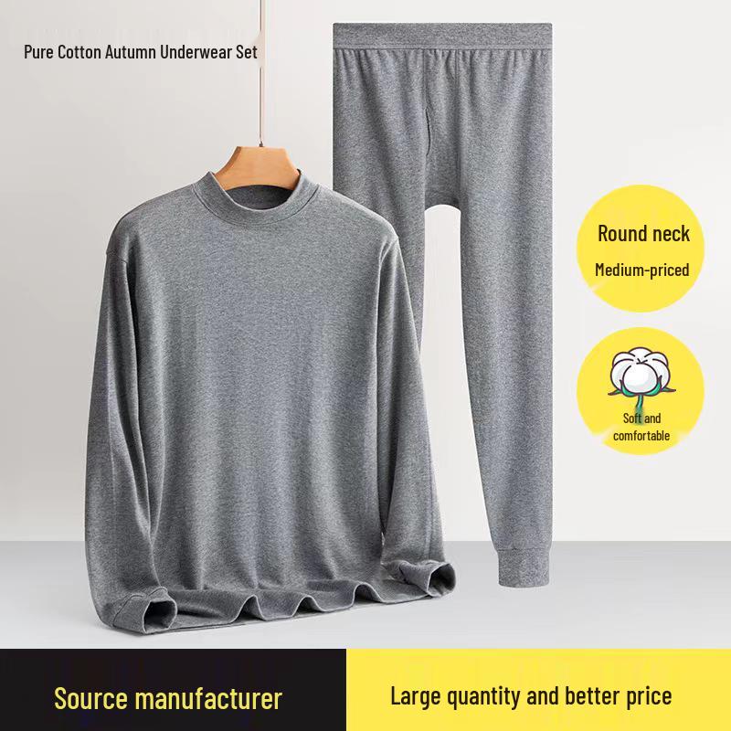 Men's Thermal Cotton Knit Underwear Set for Middle-Aged & Elderly - Thread Shirt & Pants for Fall & Winter
