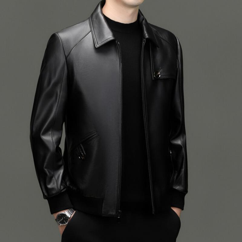 Autumn red leather leather jacket men's lapel suede jacket locomotive men's business jacket solid color leather jacket