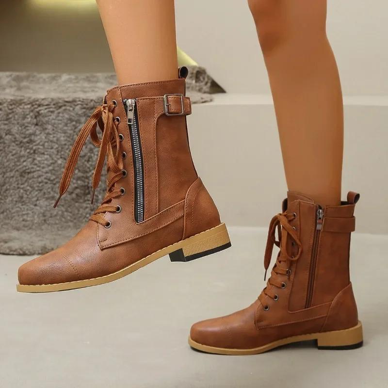 Fashion Women's Boots Winter PU Leather Fashion Boots Women's Nude Boots Large Size Casual Warm Women's Shoes Zapatillas