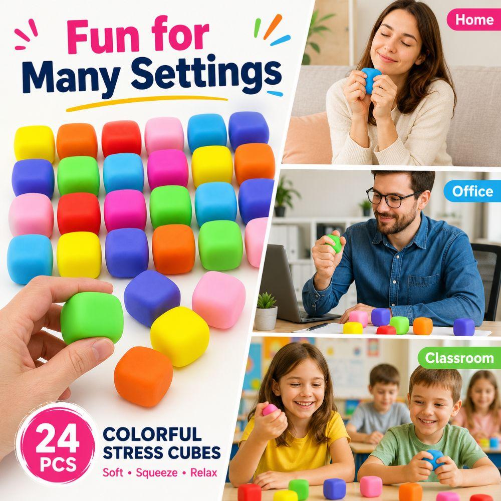 24 PCS Cube de Stress TPR Rempli de Farine Jouet Sensoriel Anti-Stress Nouveau Jouet à Presser Fidget École
