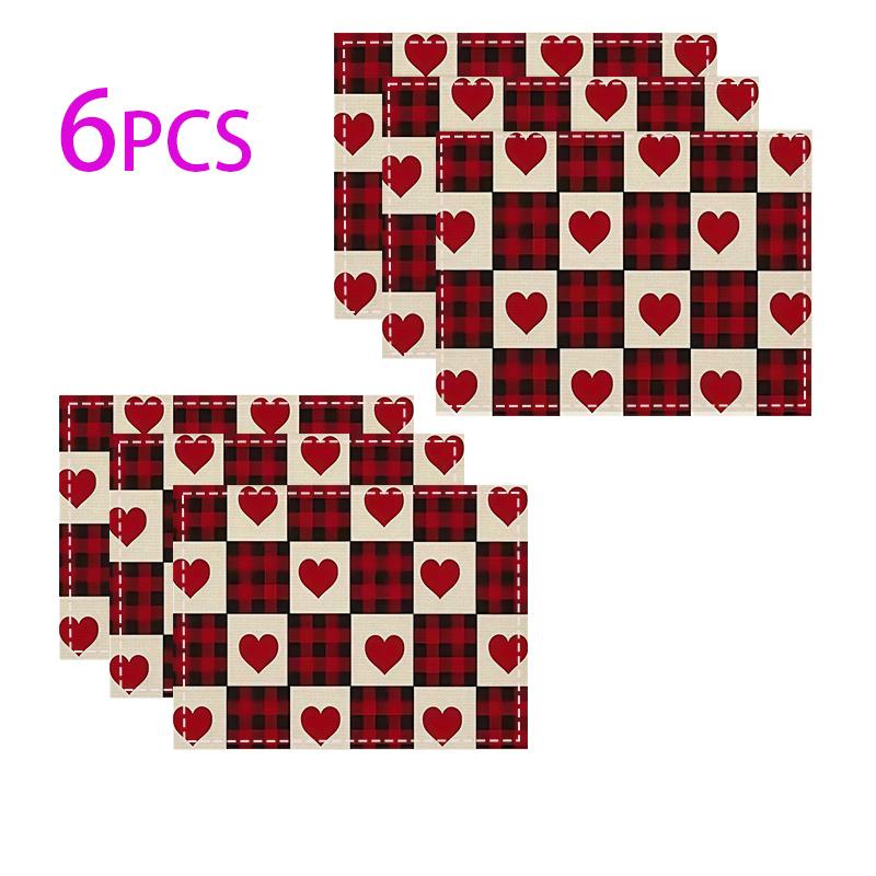 4pcs/6pcs/8pcs Valentine's Day themed placemats, linen placemats for home kitchen restaurant, fashionable print, table mats for holiday parties