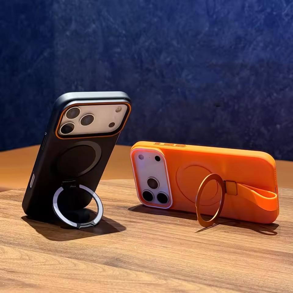 For Magsafe Magnetic Bracket Grip Ring Case For iPhone 17 16 Plus 15 14 13 12 Pro Max 17 Air Soft Silicone Wrist Strap Cover