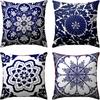 Blue and White Porcelain Series Throw Pillow Covers with Digital Printing of Short Plush Fabric Car-shaped Sofa Cushion
